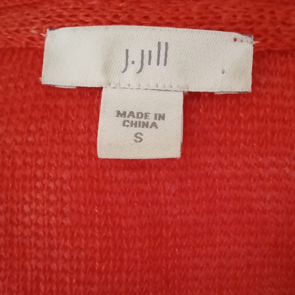 J. Jill Lightweight Open Knit Linen Blend One Button Cardigan Orange Size Small - Picture 3 of 6